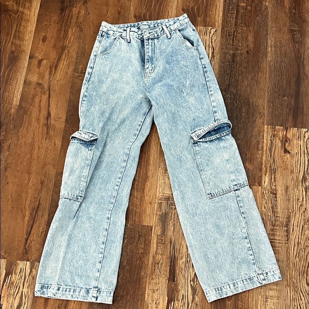 SHEIN Light Blue Wide Leg Cargo Jeans